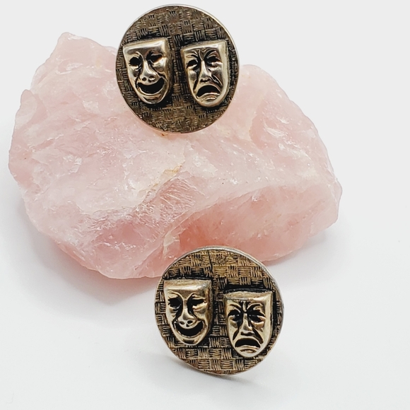 Vintage men's Mardi Gras mask face cuff links gold 3d - Picture 2 of 6